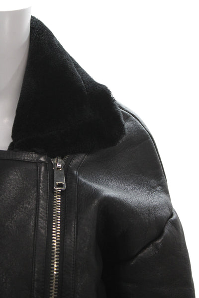 Raga Anthropologie Womens Biker Bomber Jacket Black Zip Collared Size S
