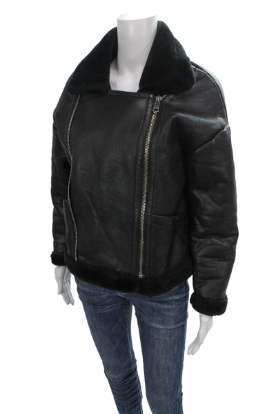 Raga Anthropologie Womens Biker Bomber Jacket Black Zip Collared Size S