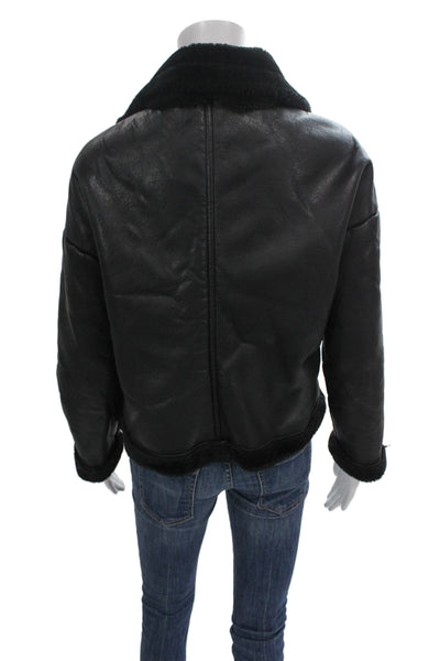 Raga Anthropologie Womens Biker Bomber Jacket Black Zip Collared Size S