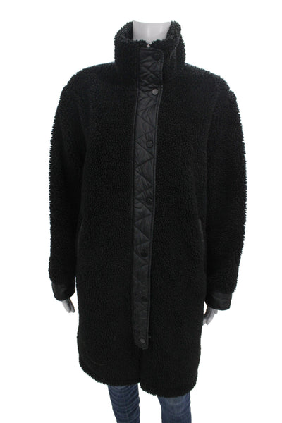 Athleta Womens Quilted Nylon Coat Black Snap High Neck Size S