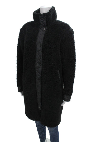 Athleta Womens Quilted Nylon Coat Black Snap High Neck Size S