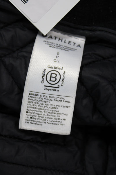 Athleta Womens Quilted Nylon Coat Black Snap High Neck Size S