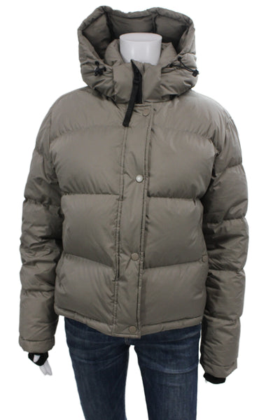 Quince Womens Puffer Jacket Gray High Neck Button Long Sleeve Size M