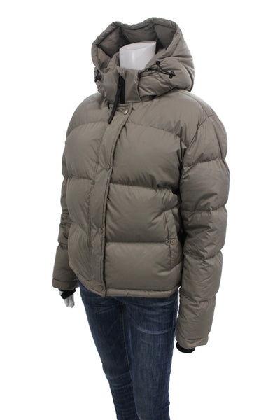 Quince Womens Puffer Jacket Gray High Neck Button Long Sleeve Size M