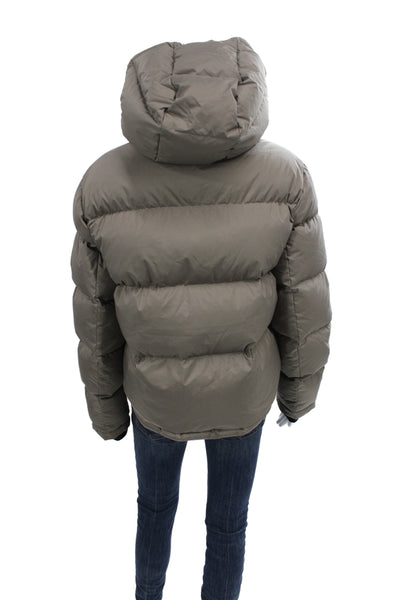 Quince Womens Puffer Jacket Gray High Neck Button Long Sleeve Size M