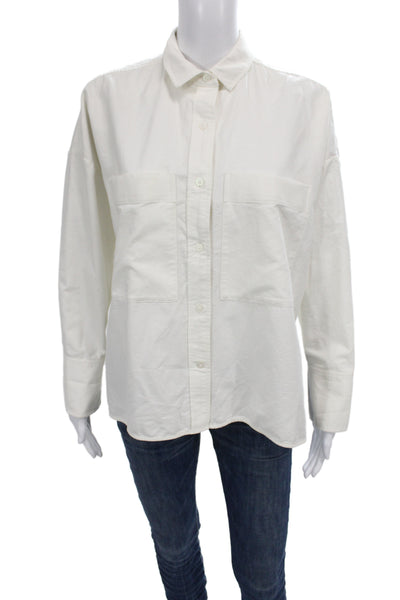 Everlane Women Basic Collared Button-Up White Organic Cotton Long Sleeve Size S