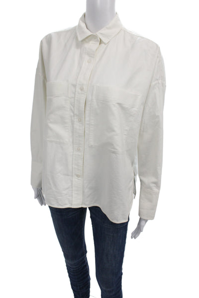 Everlane Women Basic Collared Button-Up White Organic Cotton Long Sleeve Size S