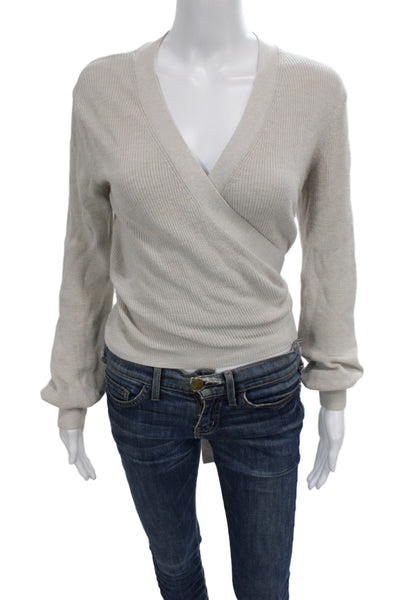 Le Ore Womens Beige V Neck Merino Blend Cardigan Button Long Sleeve Size S