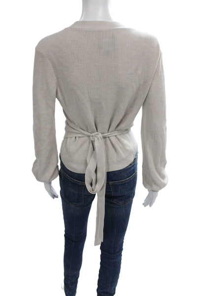 Le Ore Womens Beige V Neck Merino Blend Cardigan Button Long Sleeve Size S
