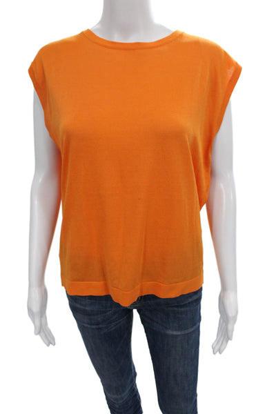 Zara Women Basic Sleeveless Crew Neck Orange T-Shirt Size XL