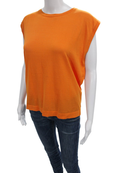 Zara Women Basic Sleeveless Crew Neck Orange T-Shirt Size XL