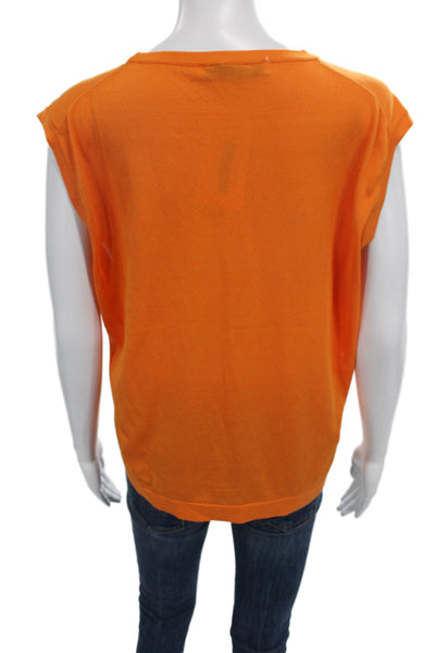 Zara Women Basic Sleeveless Crew Neck Orange T-Shirt Size XL