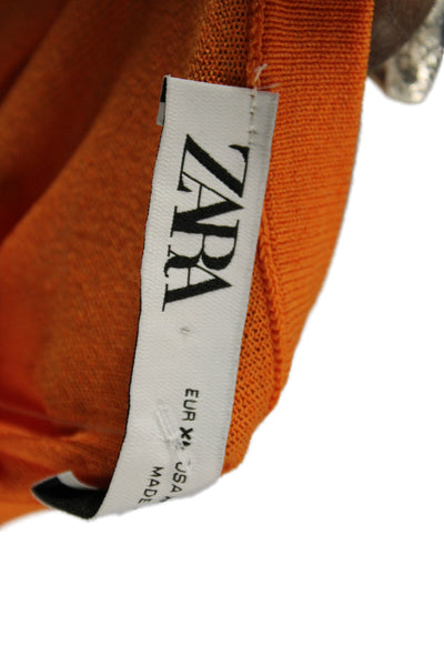 Zara Women Basic Sleeveless Crew Neck Orange T-Shirt Size XL