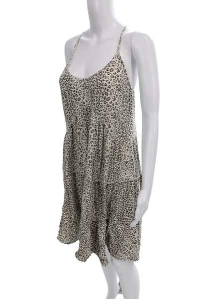 Rebecca Taylor Women Beige Animal Print Slip Dress Size M