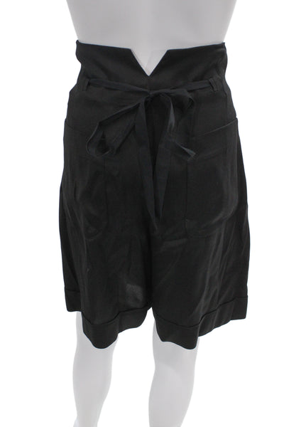 Zara Mens Bermuda Shorts Black 100% Viscose Drawstring Solid Size XL
