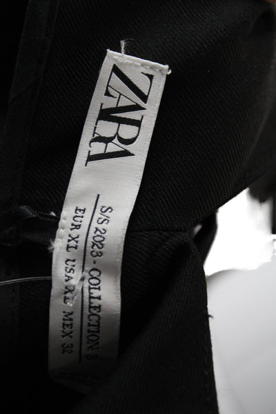 Zara Mens Bermuda Shorts Black 100% Viscose Drawstring Solid Size XL