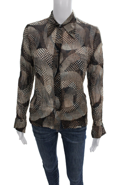 Judy Hornby Couture Women Beige Geometric Collared Button Up Blouse Size UK 10