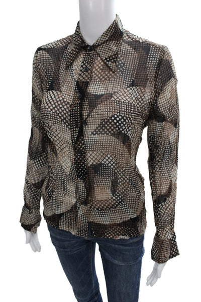 Judy Hornby Couture Women Beige Geometric Collared Button Up Blouse Size UK 10