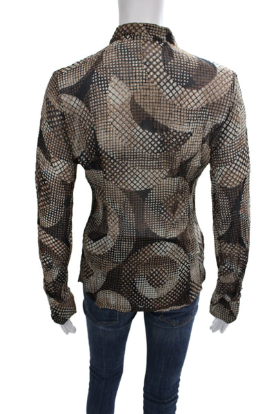 Judy Hornby Couture Women Beige Geometric Collared Button Up Blouse Size UK 10