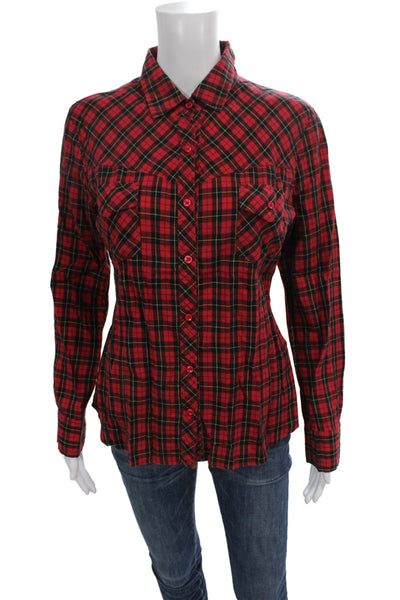 Chloe Women Plaid Collared Long Sleeve Button-Up Cotton Spandex 90s Fall Size L