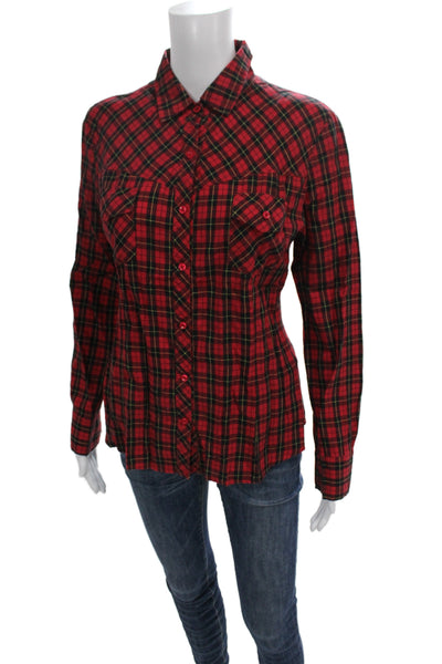 Chloe Women Plaid Collared Long Sleeve Button-Up Cotton Spandex 90s Fall Size L