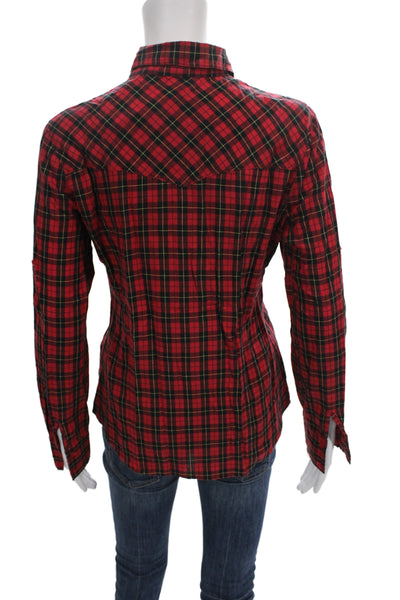 Chloe Women Plaid Collared Long Sleeve Button-Up Cotton Spandex 90s Fall Size L