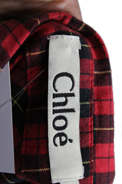 Chloe Women Plaid Collared Long Sleeve Button-Up Cotton Spandex 90s Fall Size L
