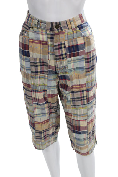 Lauren Ralph Lauren Unisex Beige Plaid Cargo Bermuda Shorts Cotton Size 10
