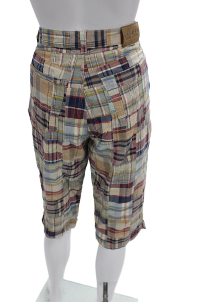 Lauren Ralph Lauren Unisex Beige Plaid Cargo Bermuda Shorts Cotton Size 10