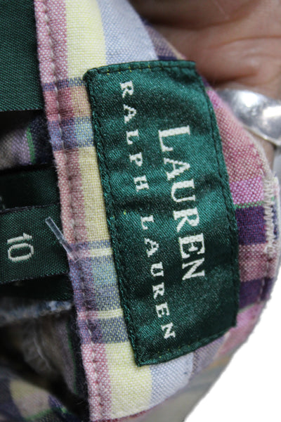 Lauren Ralph Lauren Unisex Beige Plaid Cargo Bermuda Shorts Cotton Size 10