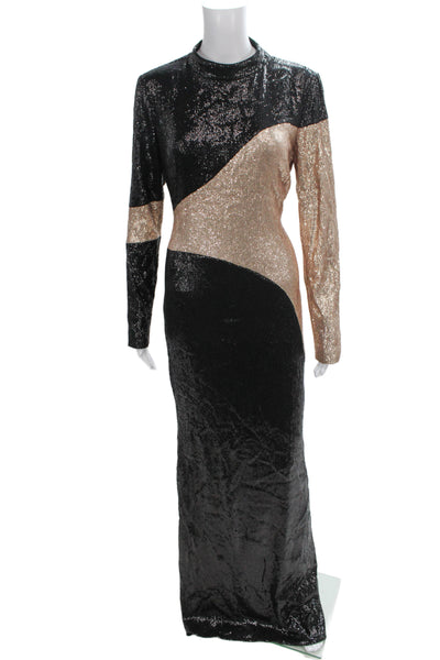 Rachel Zoe Women Black Bodycon Maxi Dress Mock Neck Long Sleeve Size 12