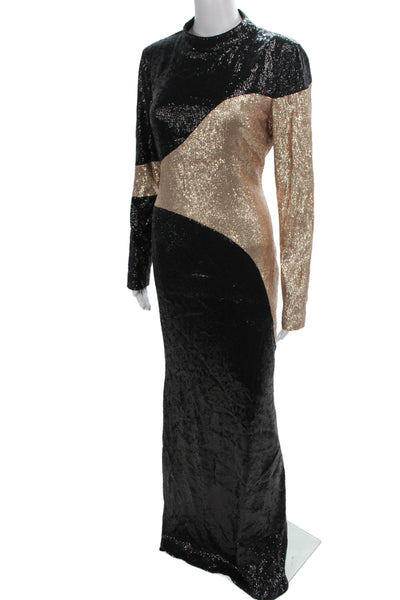 Rachel Zoe Women Black Bodycon Maxi Dress Mock Neck Long Sleeve Size 12