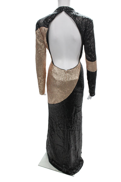 Rachel Zoe Women Black Bodycon Maxi Dress Mock Neck Long Sleeve Size 12