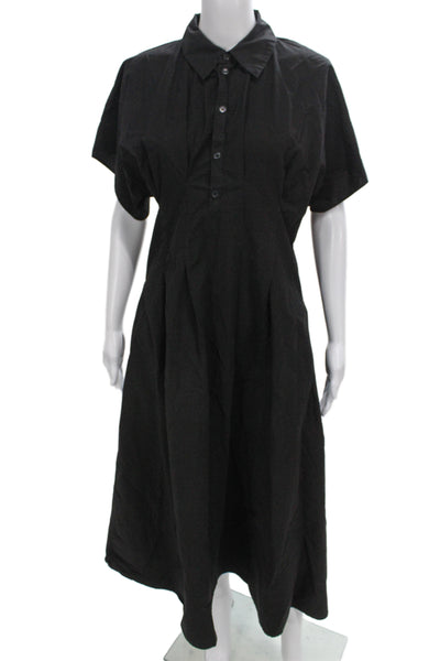 Zara Womens Black Cotton Collared Button Shirt Dress Short Sleeve Size S