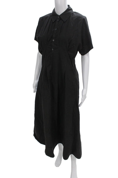 Zara Womens Black Cotton Collared Button Shirt Dress Short Sleeve Size S