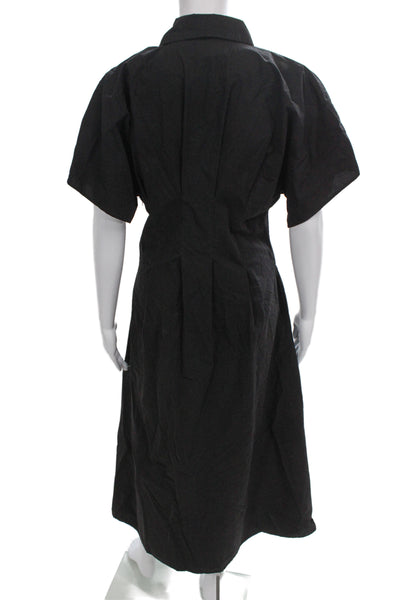 Zara Womens Black Cotton Collared Button Shirt Dress Short Sleeve Size S