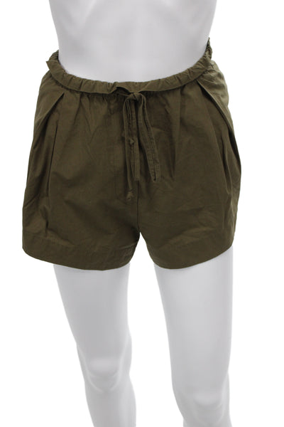 Zara Unisex Green Army Solid Cotton Drawstring Shorts Size L