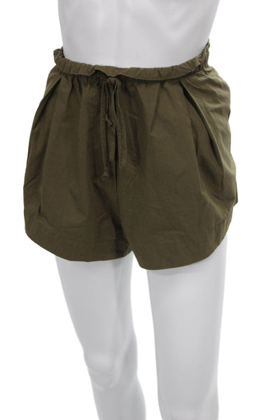 Zara Unisex Green Army Solid Cotton Drawstring Shorts Size L