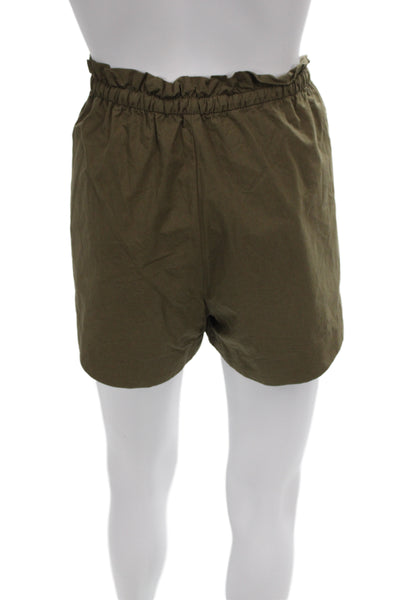 Zara Unisex Green Army Solid Cotton Drawstring Shorts Size L
