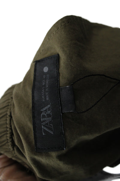 Zara Unisex Green Army Solid Cotton Drawstring Shorts Size L