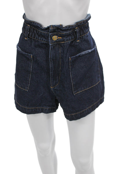 Zara Unisex Dark Blue Cotton 90s Solid Button Front Shorts Size 10