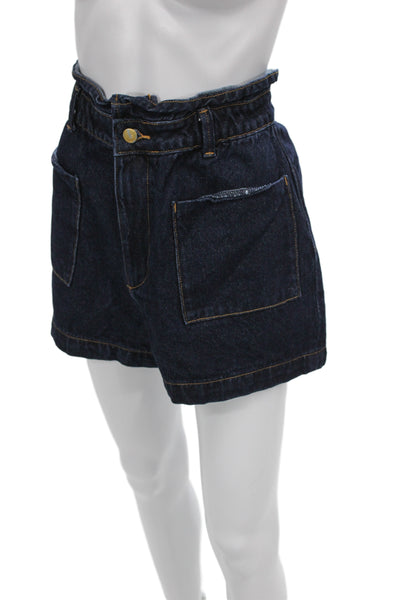 Zara Unisex Dark Blue Cotton 90s Solid Button Front Shorts Size 10