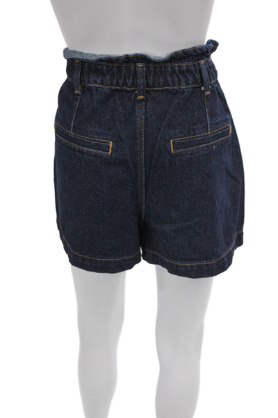 Zara Unisex Dark Blue Cotton 90s Solid Button Front Shorts Size 10