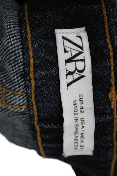 Zara Unisex Dark Blue Cotton 90s Solid Button Front Shorts Size 10