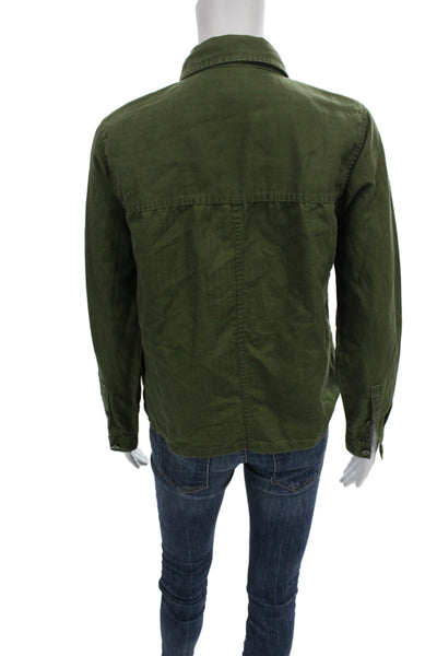 J Crew Women Military Jacket Green Linen Cotton Long Sleeve Size XS