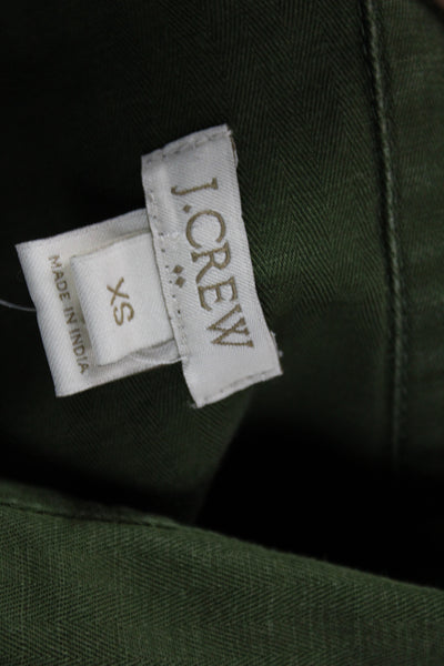 J Crew Women Military Jacket Green Linen Cotton Long Sleeve Size XS