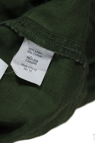 J Crew Women Military Jacket Green Linen Cotton Long Sleeve Size XS