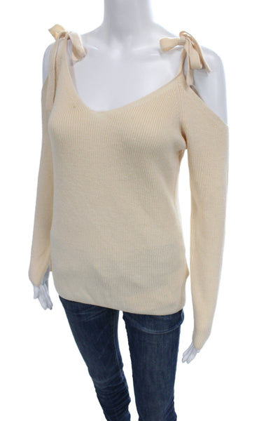 Club Monaco Women Pullover Sweater Beige V Neck Merino Silk Long Sleeve Size XS
