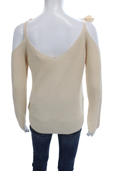 Club Monaco Women Pullover Sweater Beige V Neck Merino Silk Long Sleeve Size XS