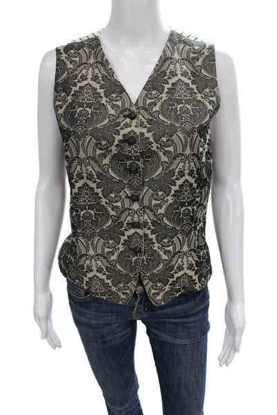 Emanuel Emanuel Ungaro Mens Beige Silk Paisley V-Neck Vest Size 8
